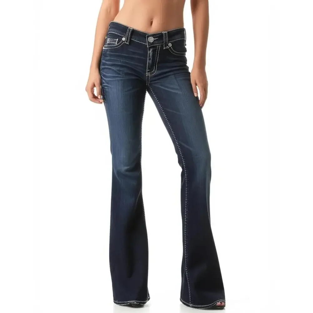 Seven7 Jeans Womens Blue Bootcut Embroidered Contrast Stitching Size‎ 10